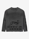 Waffle-Knit Distressed Gradient Print Long T-Shirt