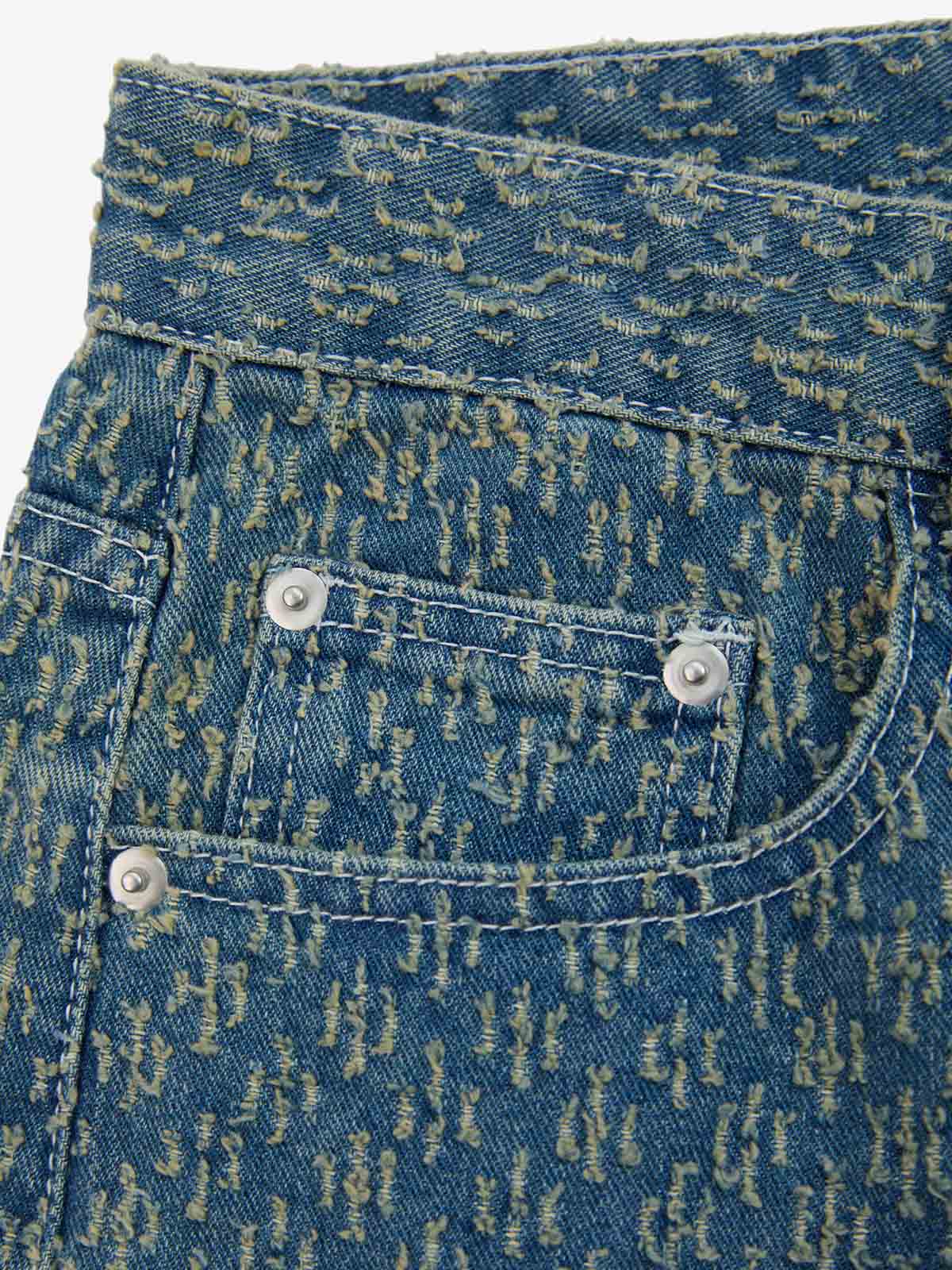 Vintage Distressed Textured Ripped Wide Leg Denim Jorts