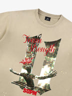 Washed Distressed "Team Strength 11" Graphic T-Shirt