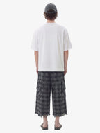 Plaid Linen-Blend Distressed Cargo Cropped Pants