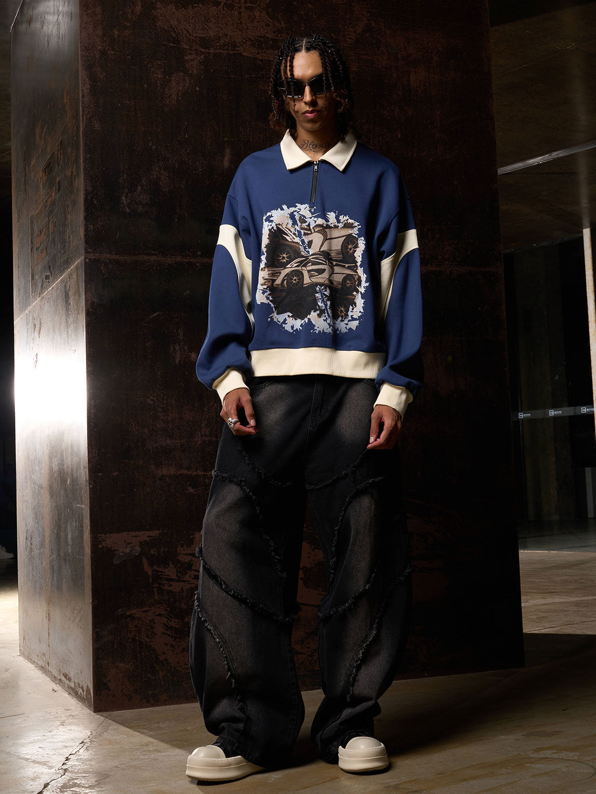 Original Racing Style Print Lapel Sweatshirt