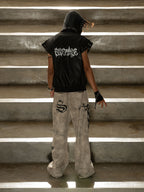 Thorn Destruction Frame Pattern Leather Vest