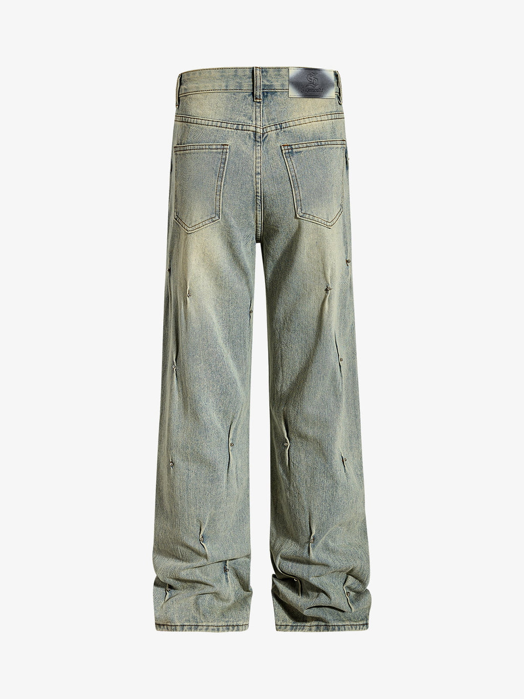Vintage Washed Rivet-Detailed Wide Leg Jeans