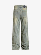 Vintage Washed Rivet-Detailed Wide Leg Jeans