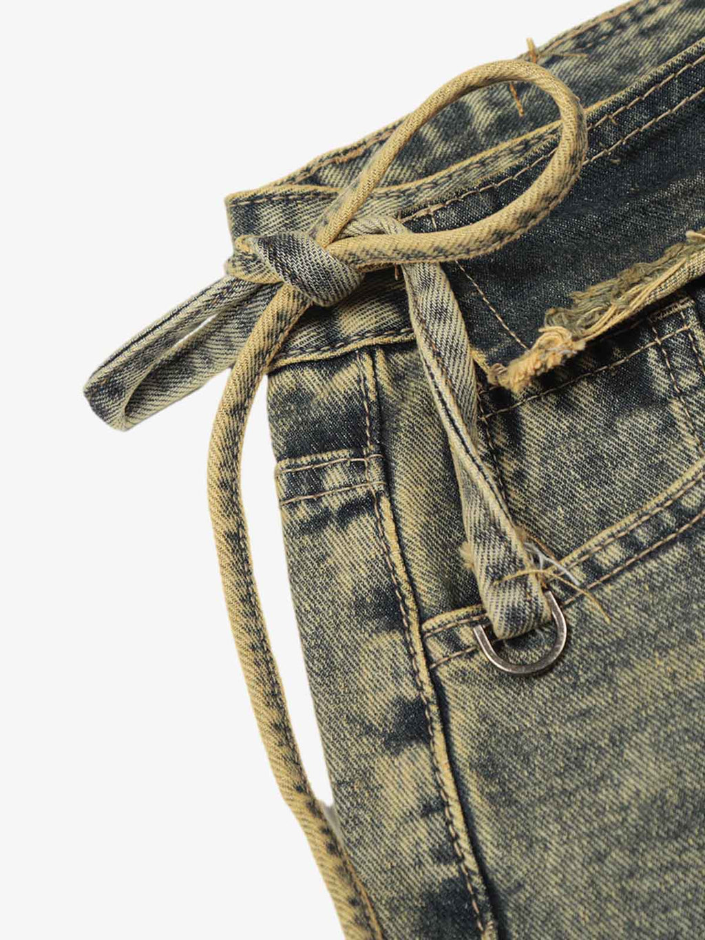 Layered Waist Tie Detail Vintage Wash Jeans
