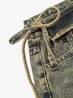 Layered Waist Tie Detail Vintage Wash Jeans