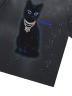 Splatter Design Chain Black Cat Graphic T-Shirt