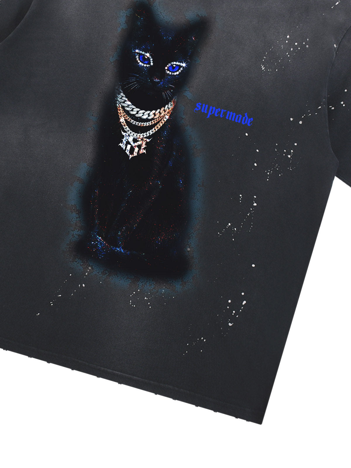 Splatter Design Chain Black Cat Graphic T-Shirt