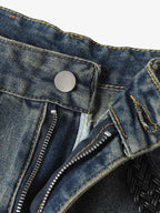 Braided Drawstring Waist Patchwork Cargo Jeans