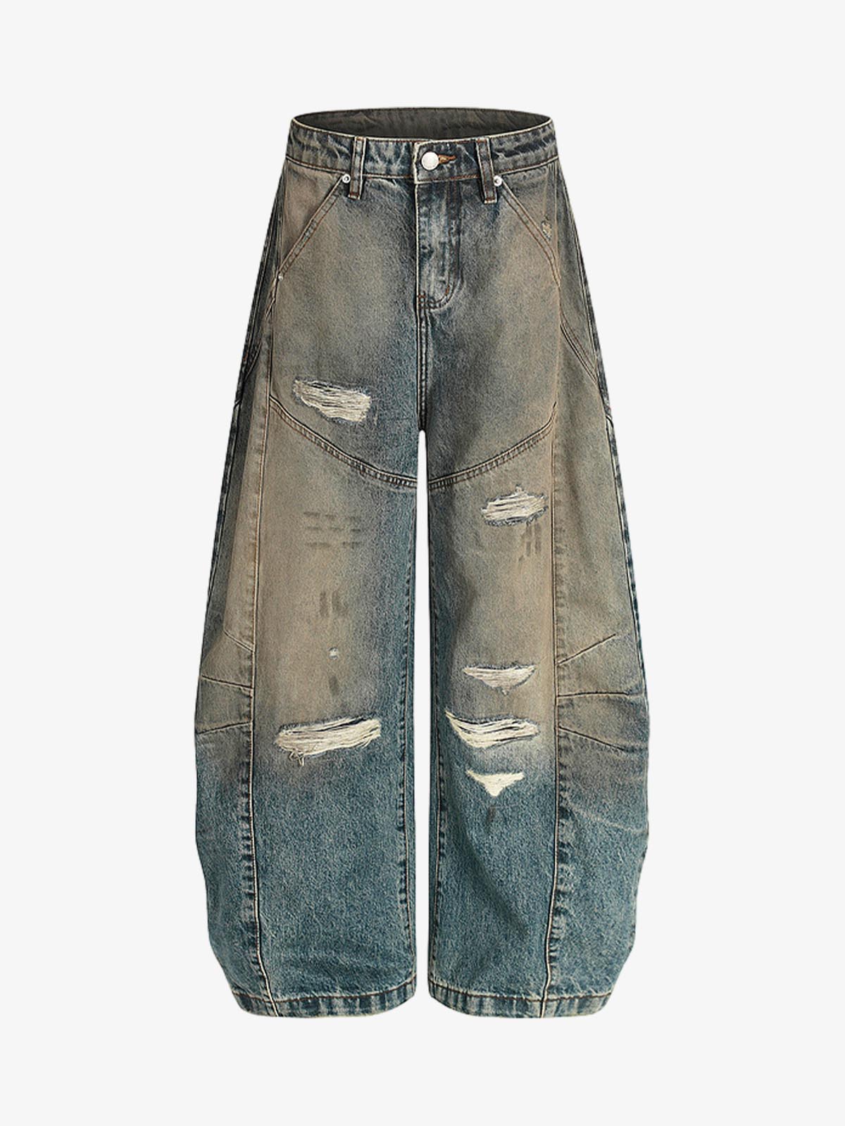 Vintage Mud-Dyed Distressed Barrel Jeans - 2537
