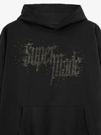 Rhinestone Distressed Letter Graphic Hoodie