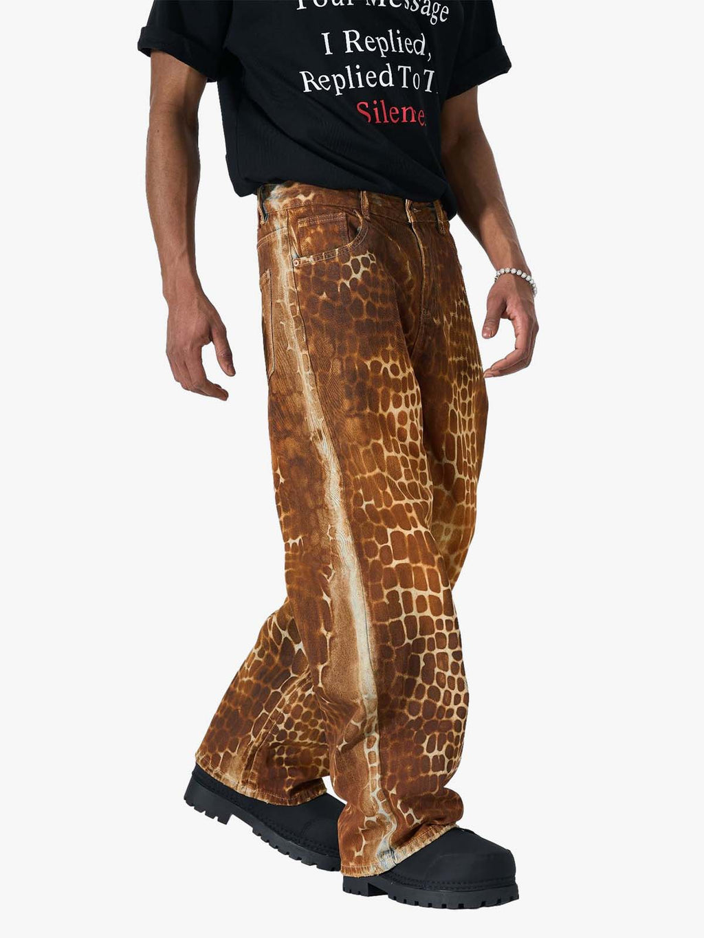 Croc Texture Washed Wide Leg Jeans