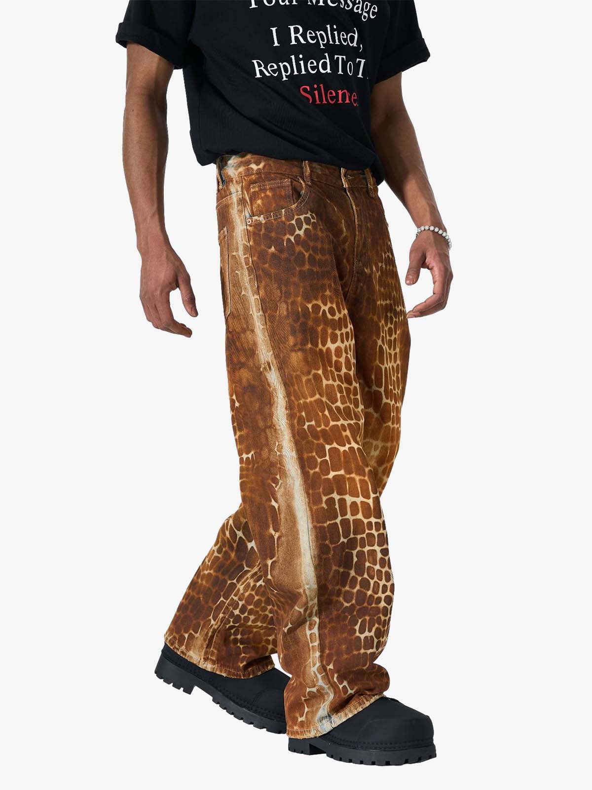 Croc Texture Washed Wide Leg Jeans