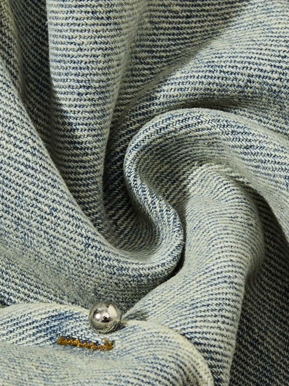 Vintage Washed Rivet-Detailed Wide Leg Jeans