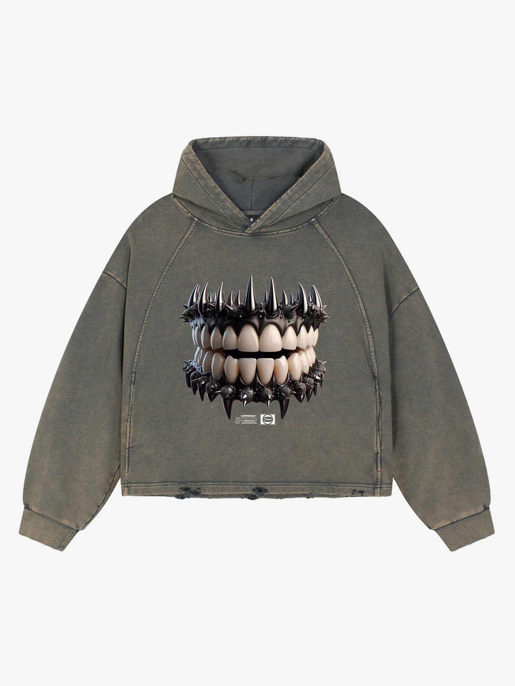 Dark Monster Teeth Graphic Cropped Hoodie
