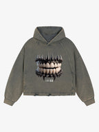 Dark Monster Teeth Graphic Cropped Hoodie
