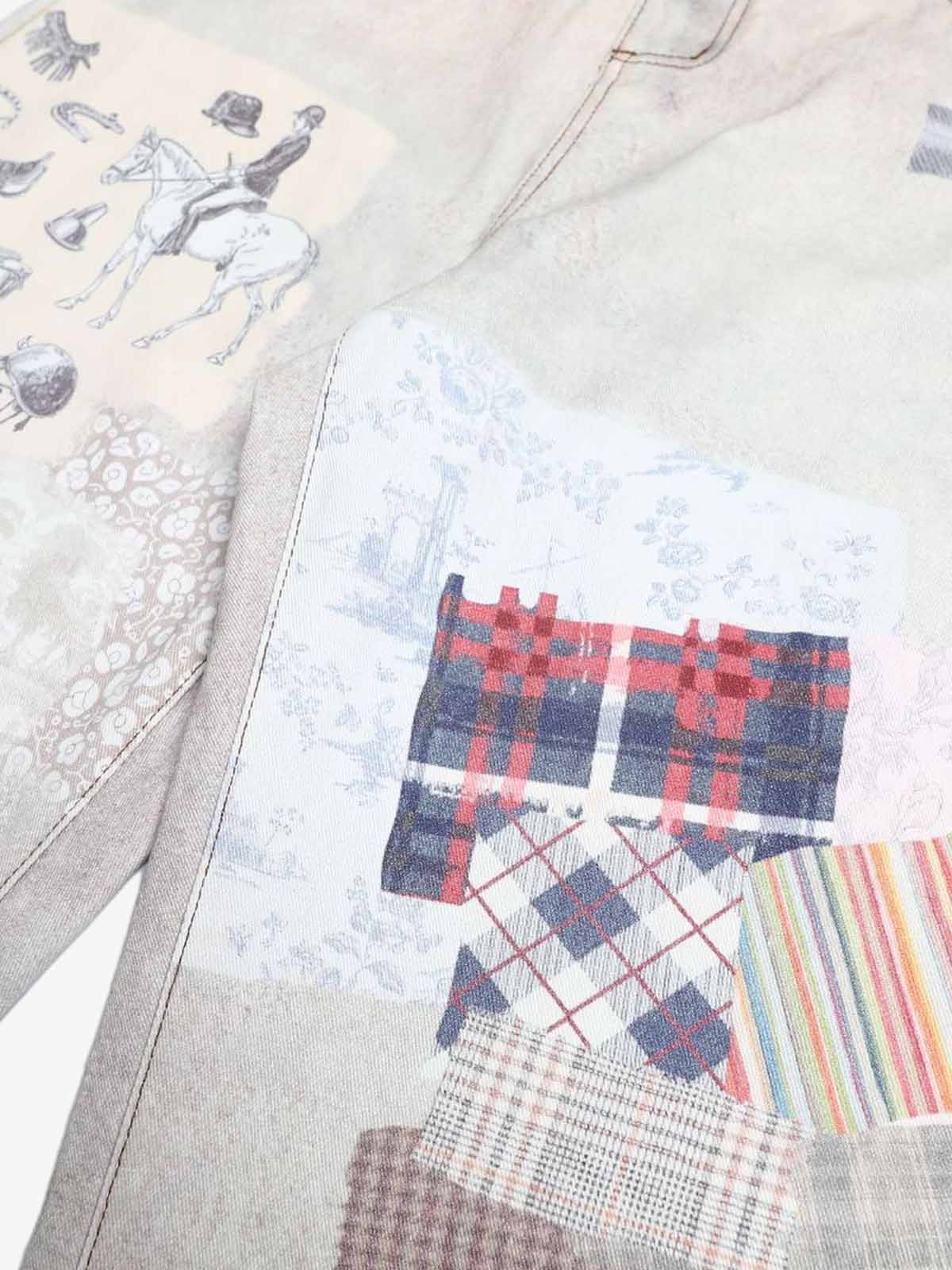 Vintage Wash Collage Print Curved Leg Denim Jeans