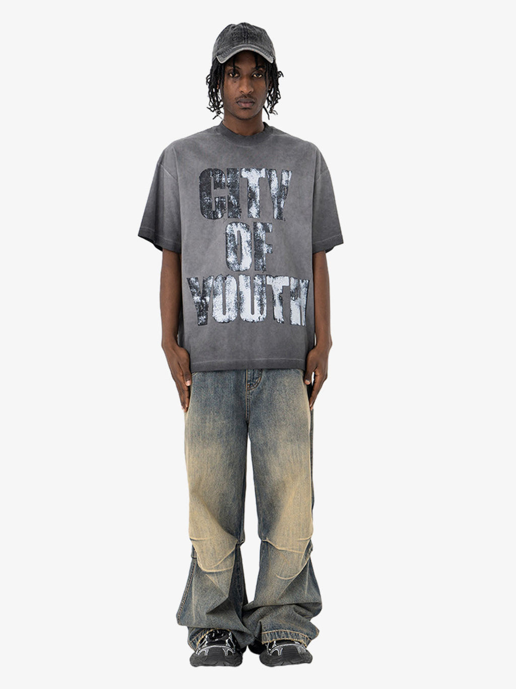 Vintage Gradient Spray Letter Print T-Shirt