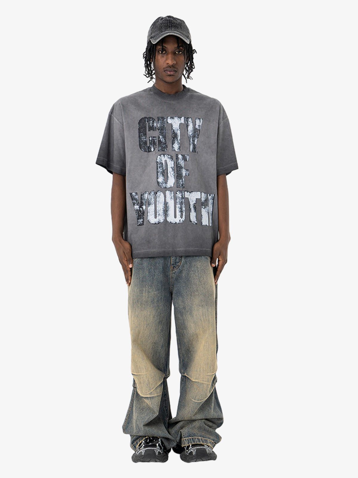 Vintage Gradient Spray Letter Print T-Shirt