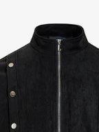Vintage Stand Collar Metal Button-Structured Bomber Jacket