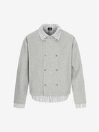 Button Detail Striped Panel Faux Layered Jacket