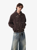 Washed Denim Metal Toggle Clasp Hooded Jacket