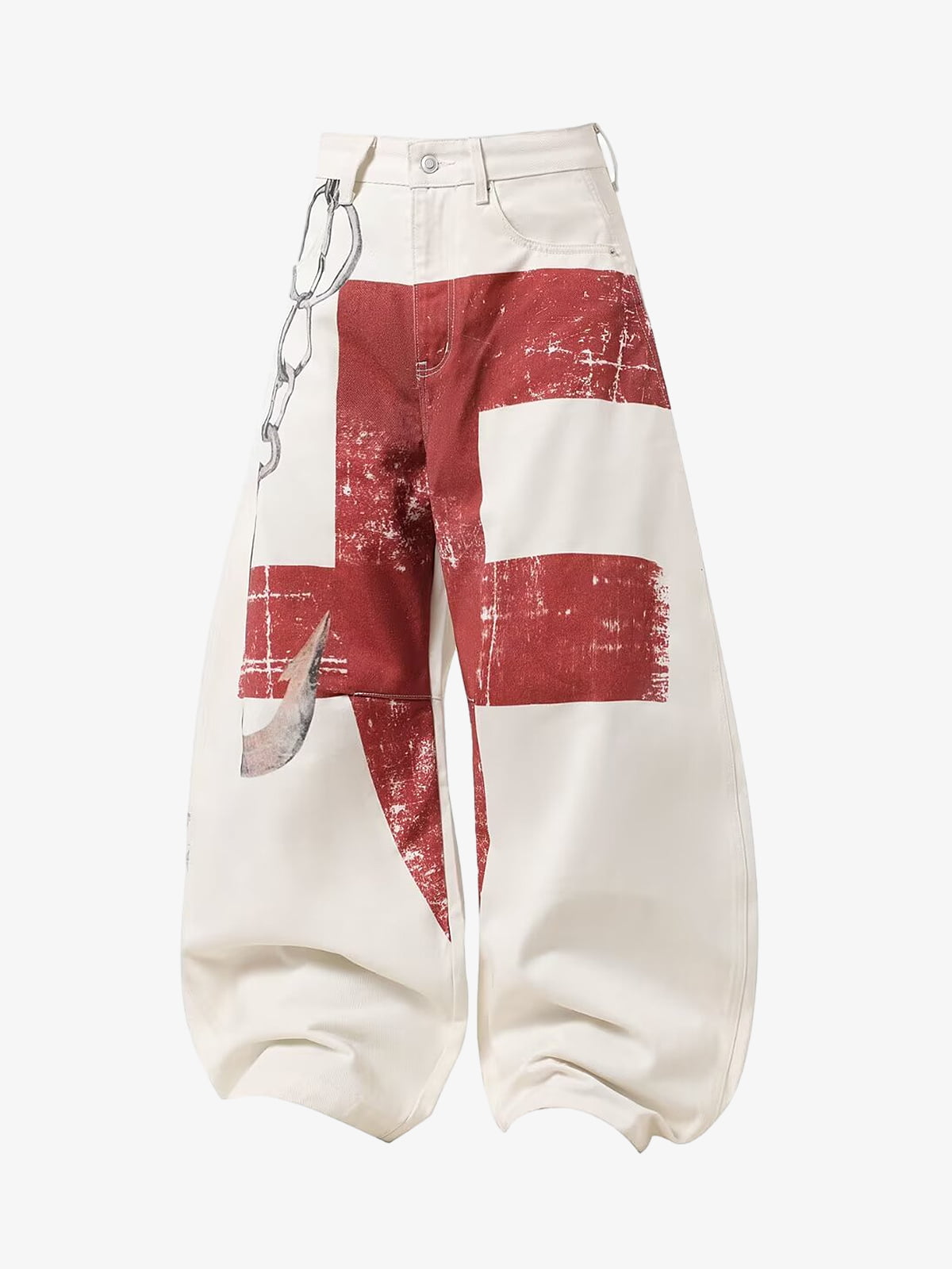 Vintage Distressed Chain Print Oversized Canvas Baggy Pants