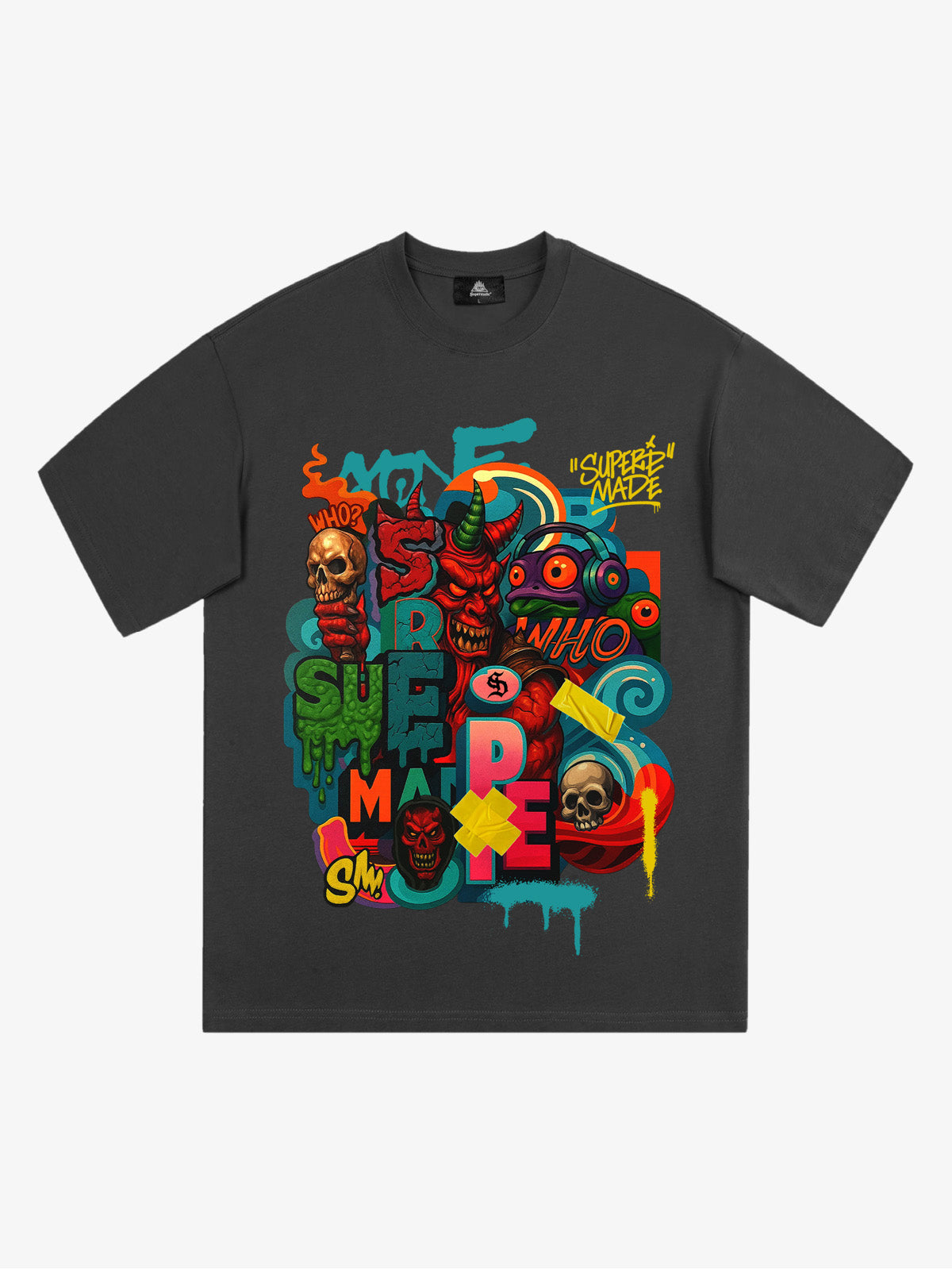 Trendy Multicolor Graffiti Skull Graphic T-Shirt