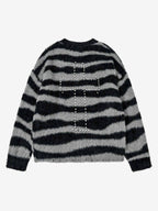 Retro Rhinestone Cross Fuzzy Zebra Stripe Sweater