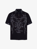 Gothic Text Print Leather Patchwork Polo T-Shirt