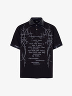 Gothic Text Print Leather Patchwork Polo T-Shirt