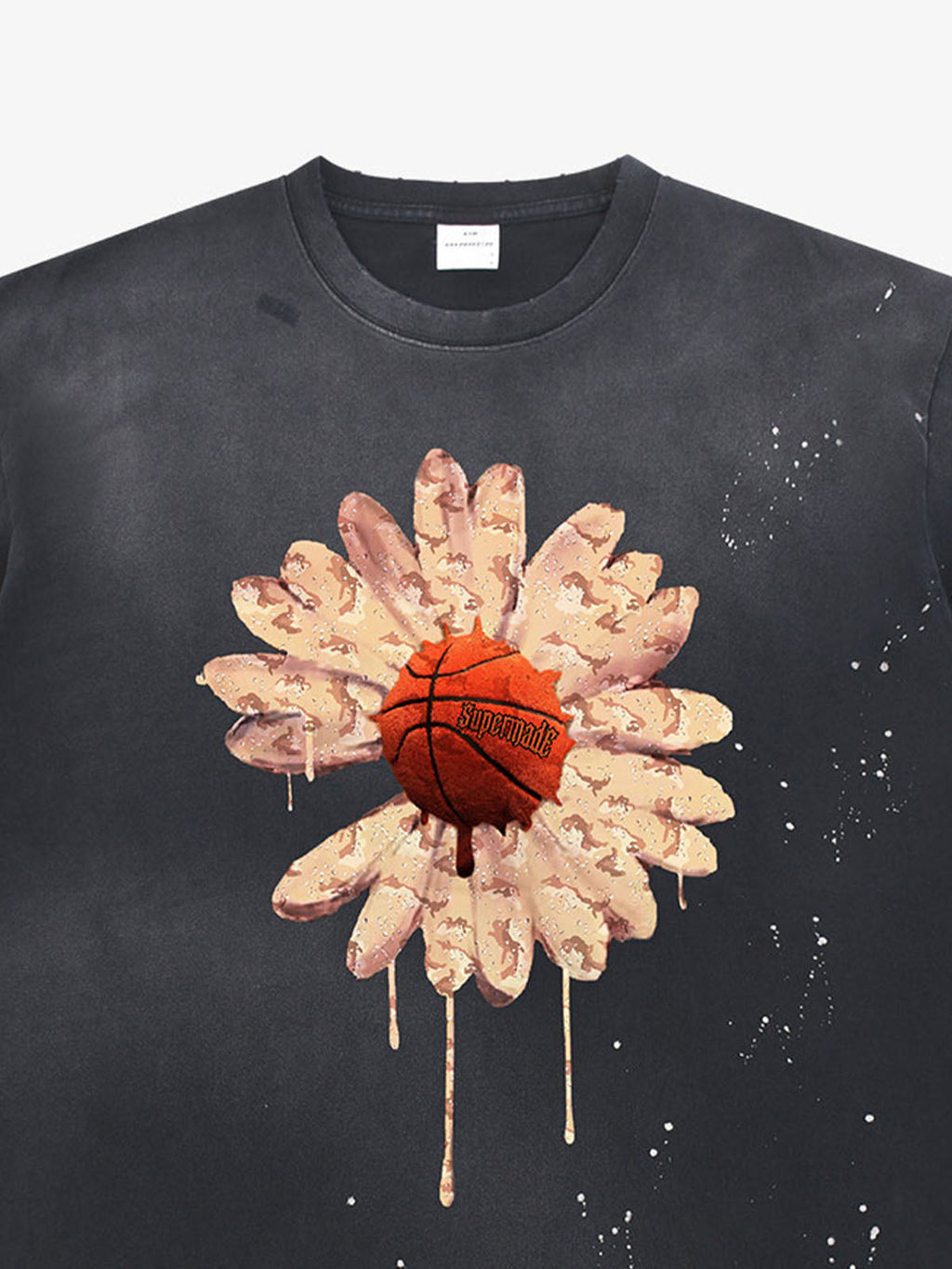 precipice Floral Basketball Ink Splatter Graphic T-Shirt