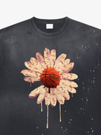 precipice Floral Basketball Ink Splatter Graphic T-Shirt