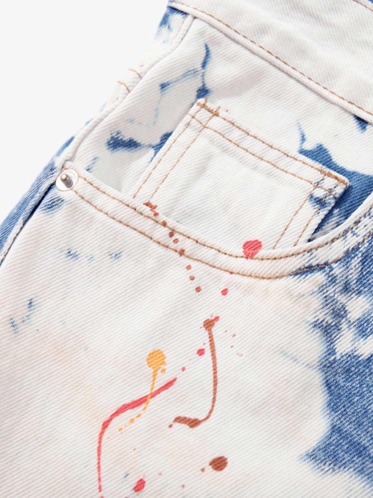 Bleached Paint Splatter Graphic Jeans