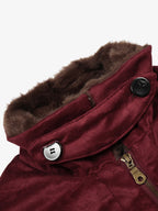 Retro Suede Faux Fur Collar Fleece Lined Bomber Jacket