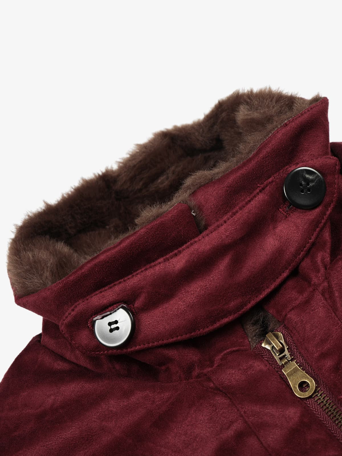 Retro Suede Faux Fur Collar Fleece Lined Bomber Jacket