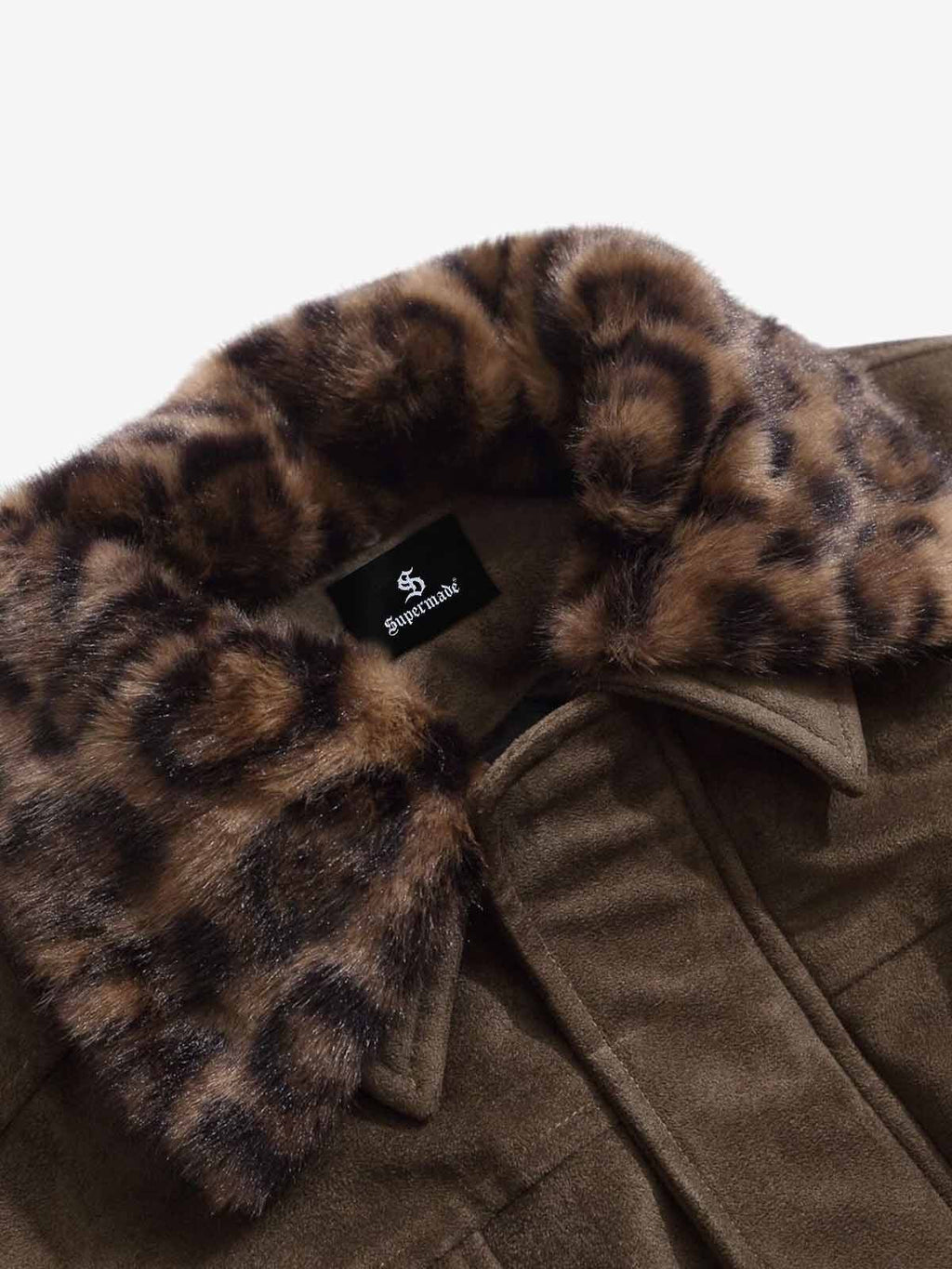 Retro Leopard Fur Collar Padded Bomber Jacket