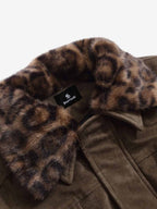 Retro Leopard Fur Collar Padded Bomber Jacket
