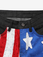 American Flag Patch Rhinestone Baggy Jeans