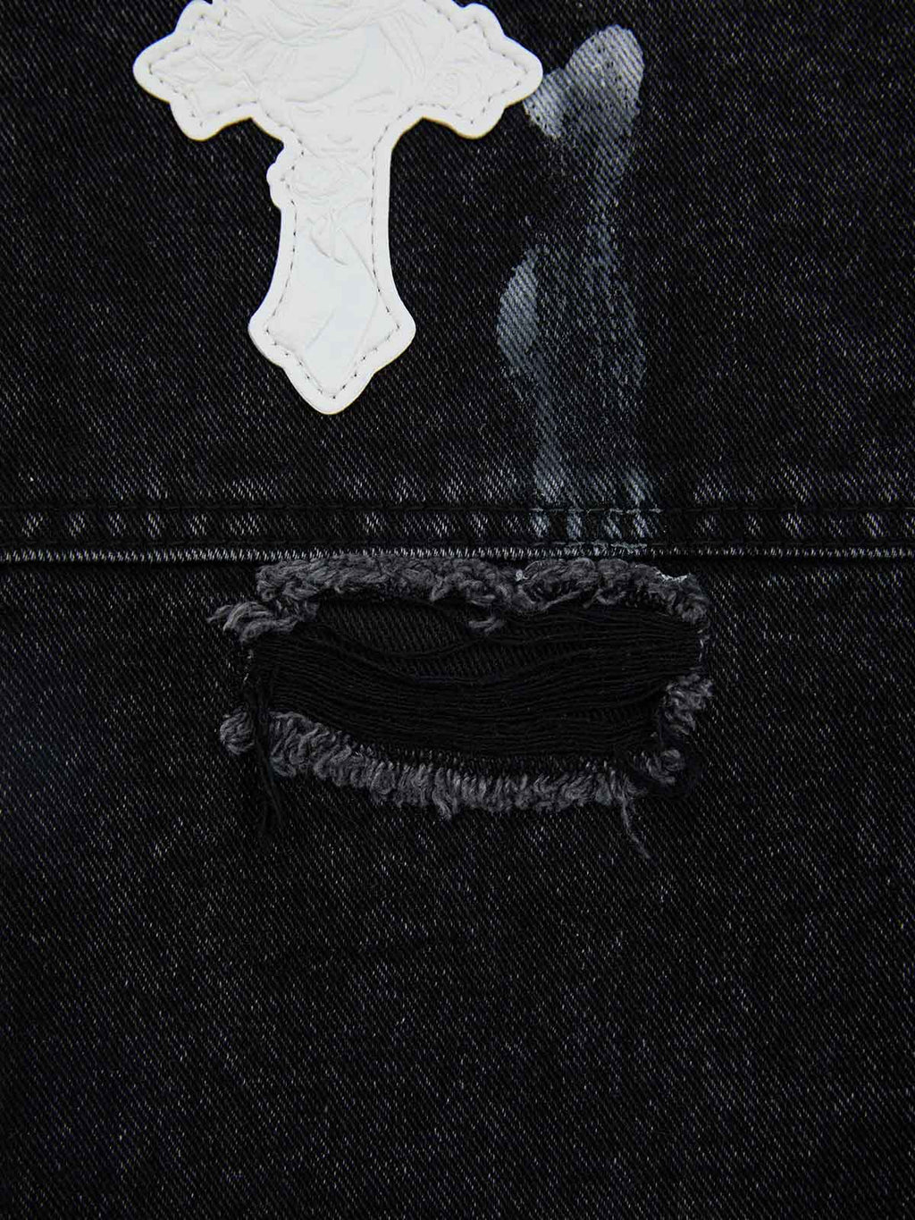 Distressed Cross Patchwork Baggy Denim Jeans - 2613