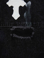 Distressed Cross Patchwork Baggy Denim Jeans - 2613