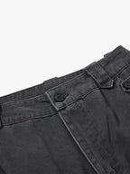 Vintage Washed Multi-Pocket Adjustable Strap Flare Cargo Pants