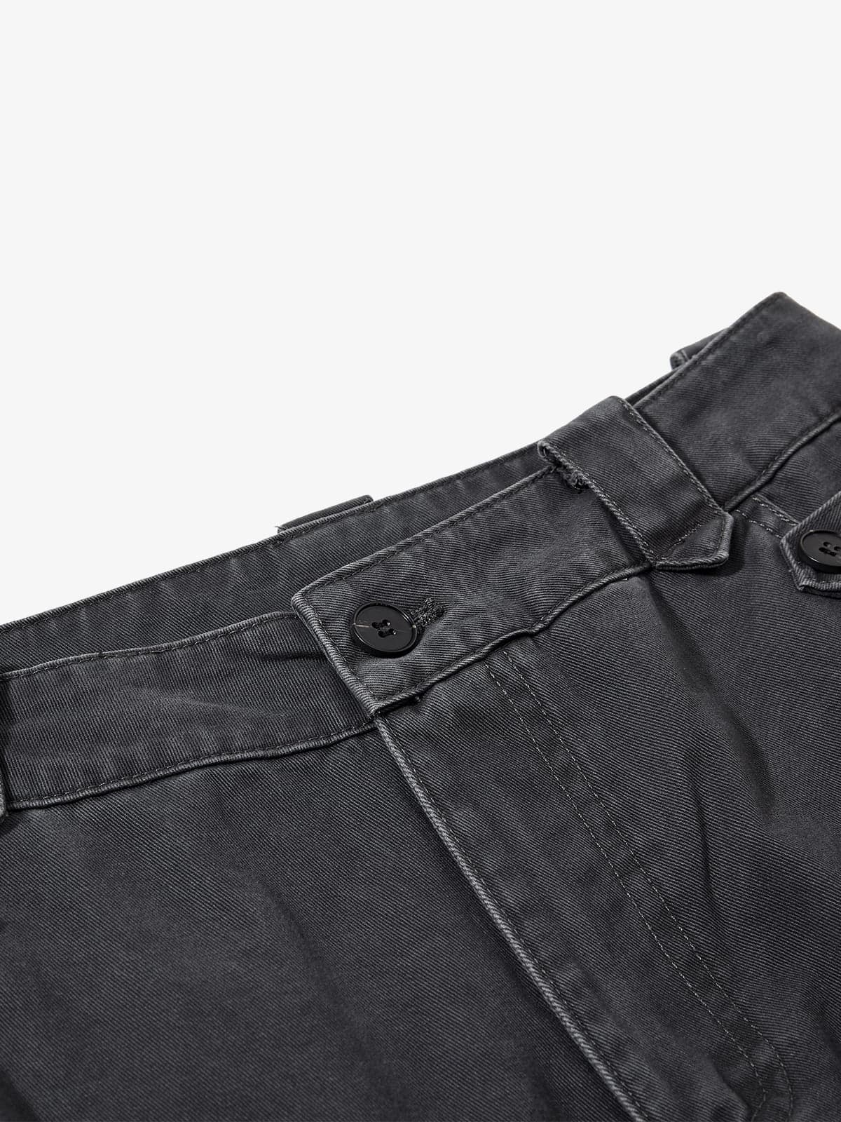 Vintage Washed Multi-Pocket Adjustable Strap Flare Cargo Pants