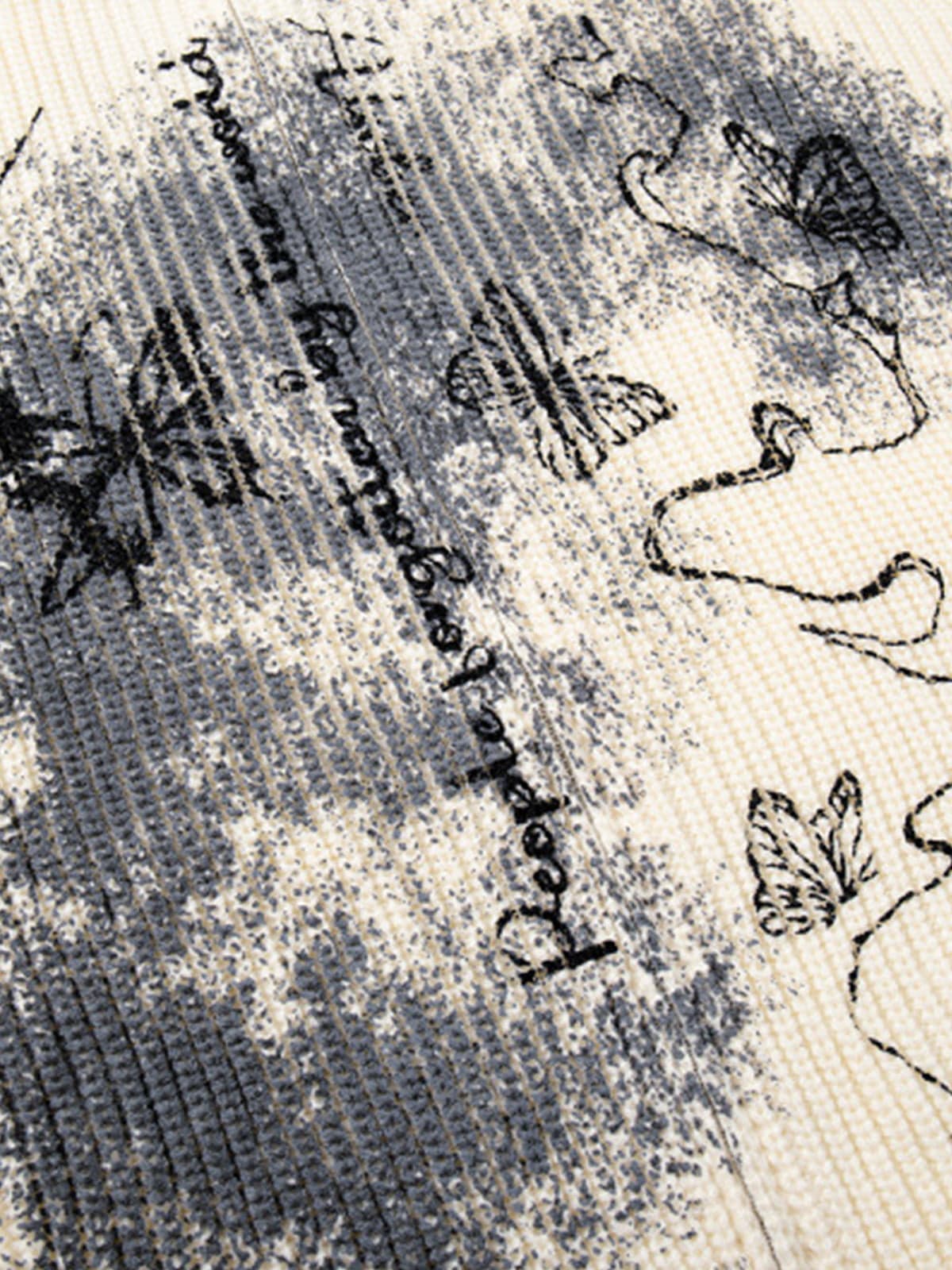 Ink-Splashed Butterfly Jacquard Zip Knit Sweater