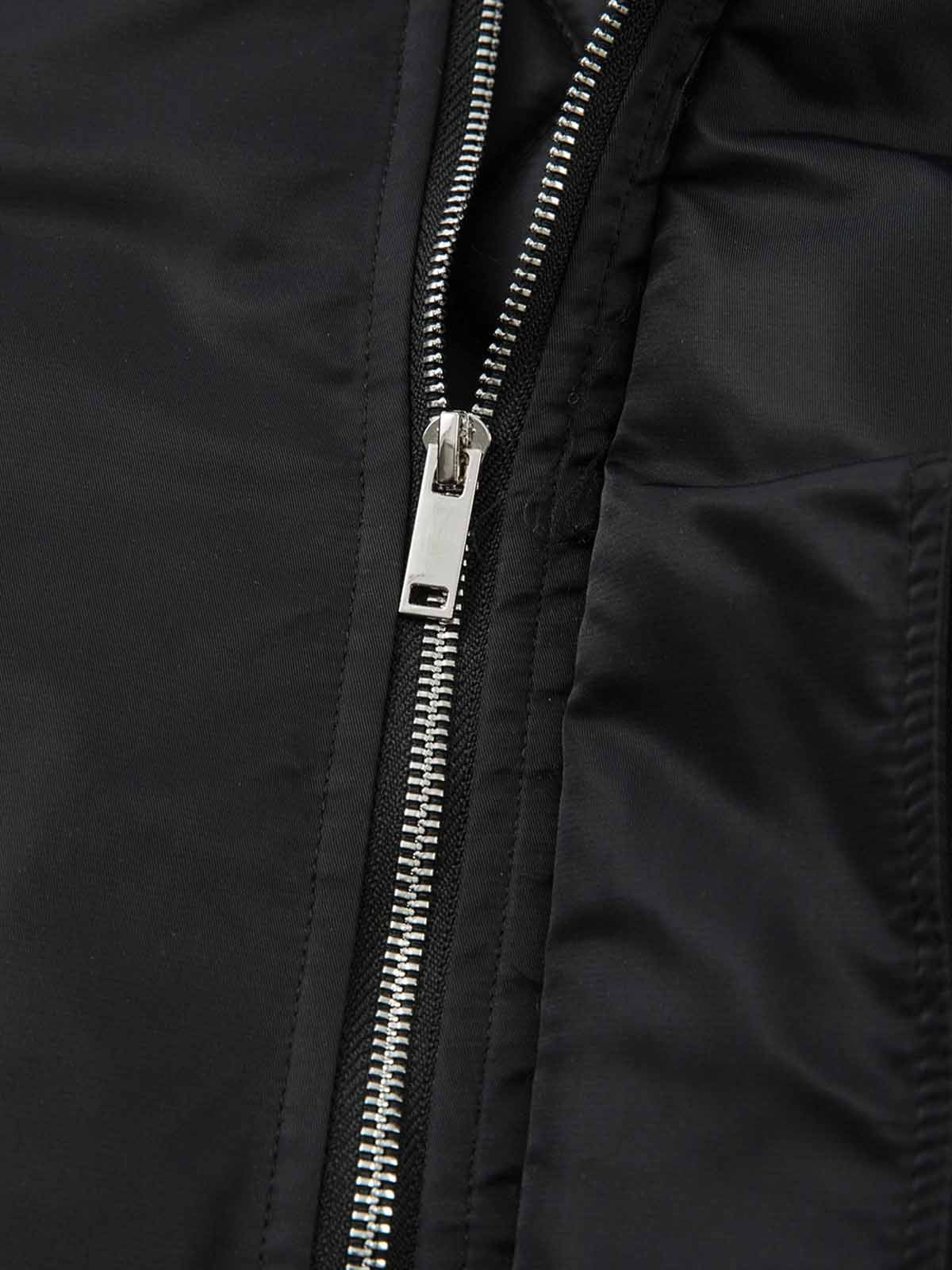 Detachable Faux Fur Collar Ruched Sleeve Bomber Jacket