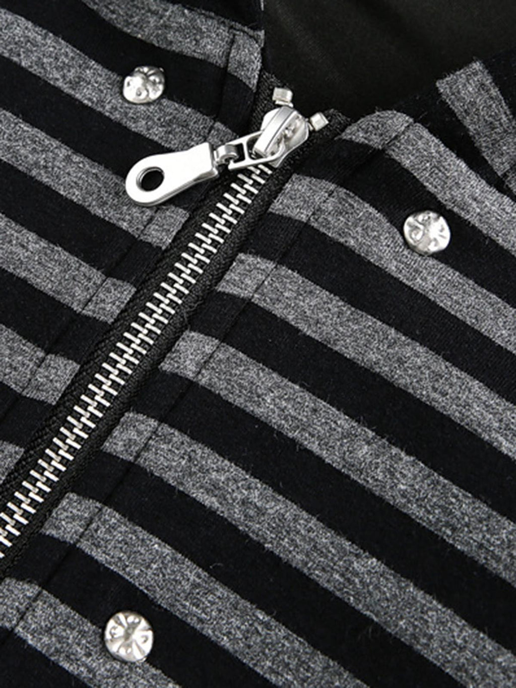 Detachable Fur Collar Striped Zip Up Hoodie