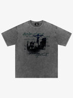 Washed Cross Overlay Text Graphic T-Shirt
