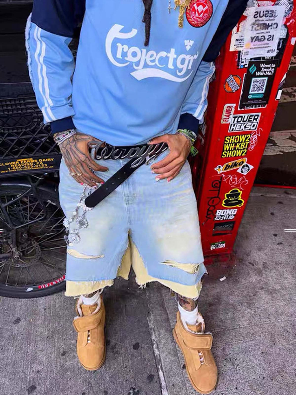 Layered Distressed Denim Jorts