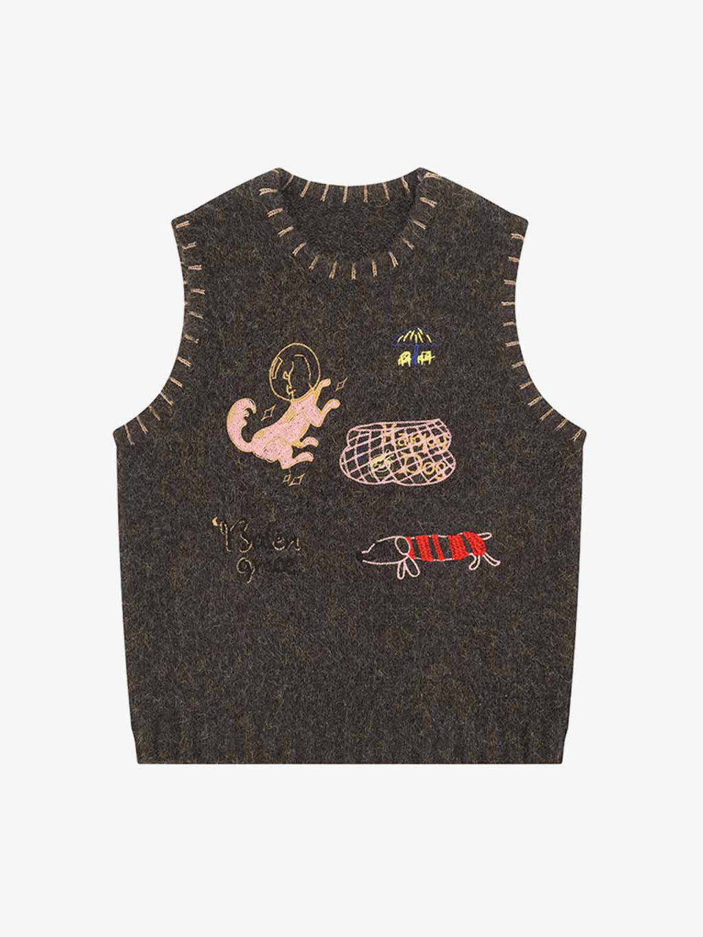 Vintage Embroidered Graphic Knit Sweater Vest