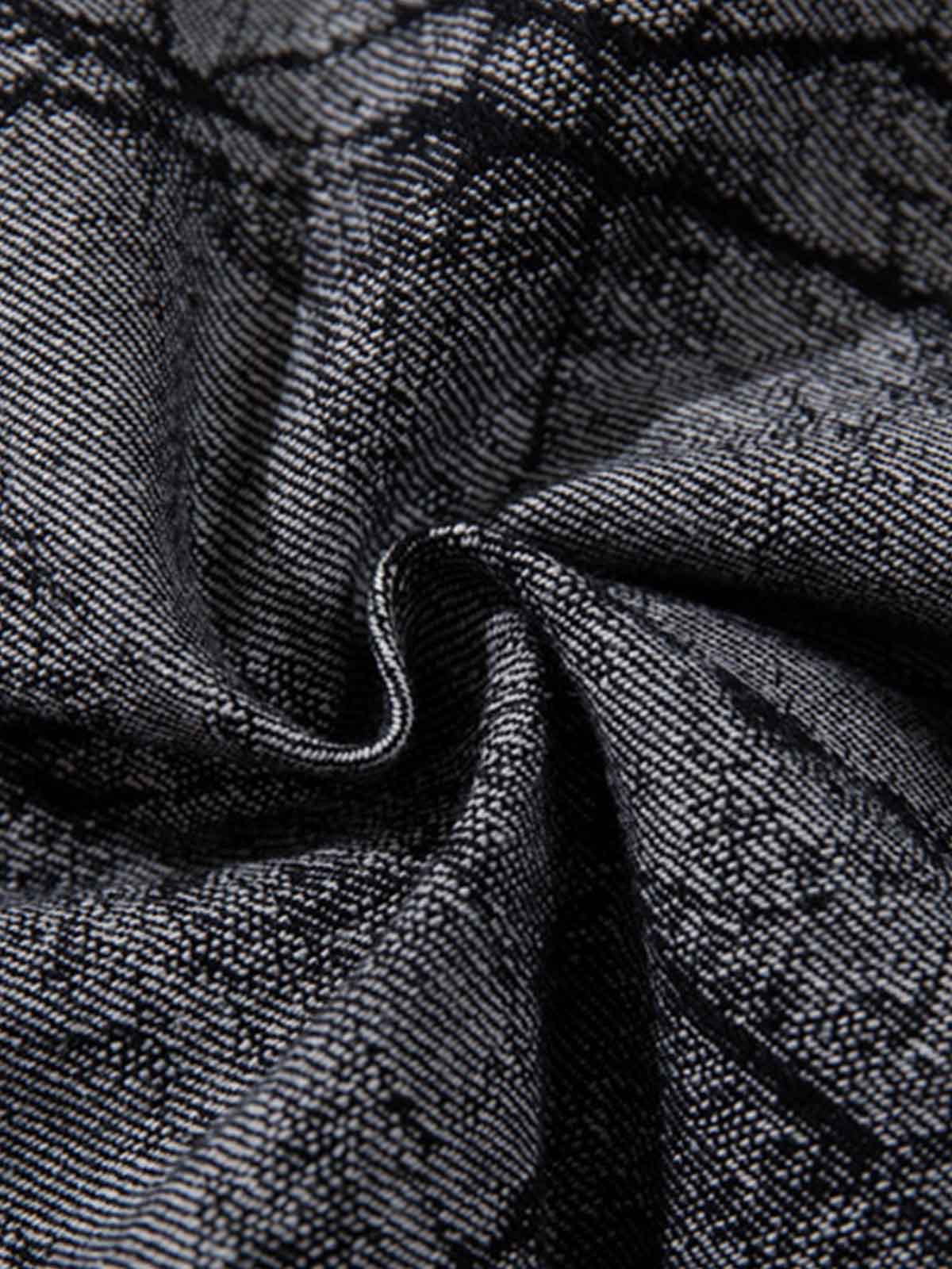 Crackle Print Panel Studded Pleated Denim Jeans